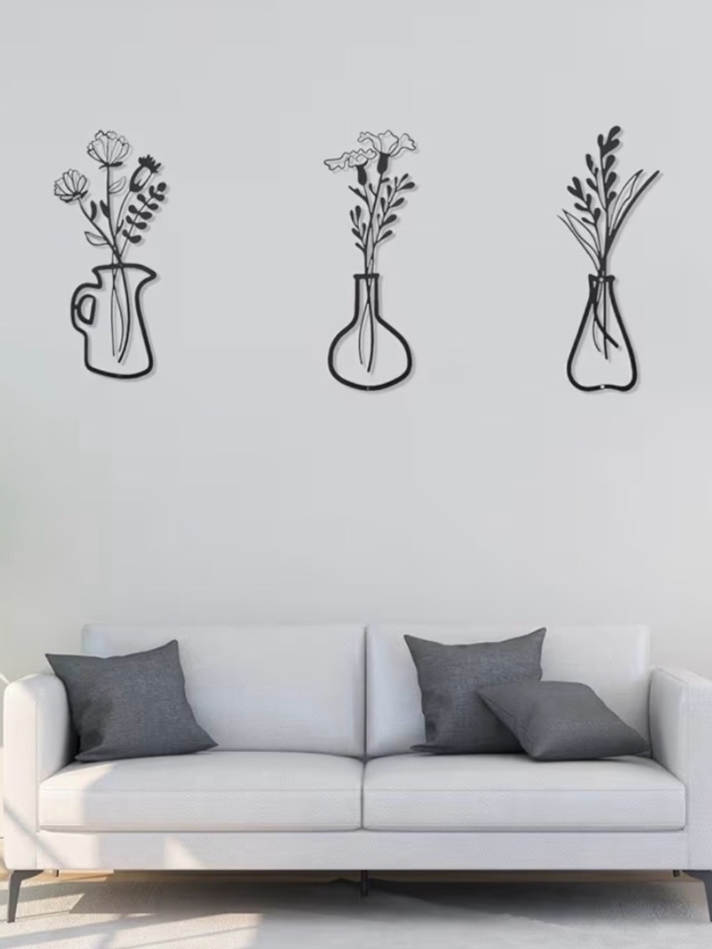 Modern Metal Vase Wall Art Trio - Black